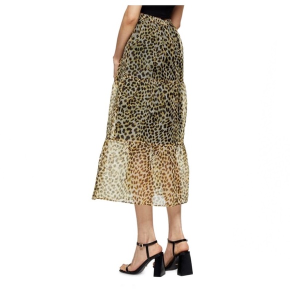 TopShop Leopard Print Organza Midi Skirt - Picture 2 of 6